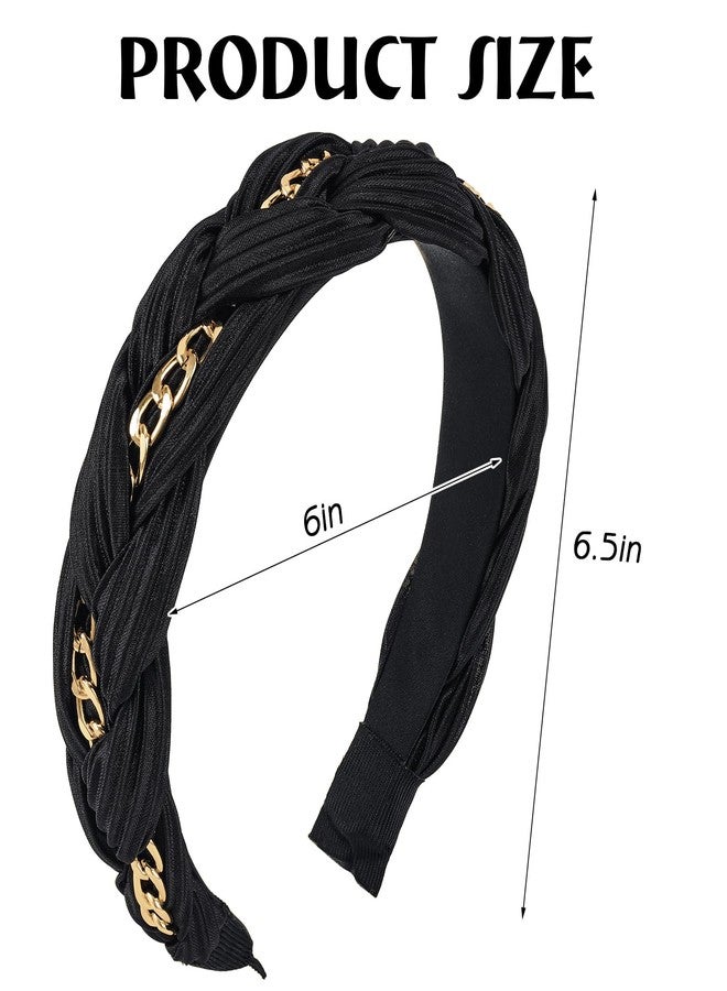 PLwelth Black Headband for Women Girls Gold Chain Padded Headband Non Slip Soft Hairbands Cute Makeup Braided Wide Hairband for Thin Thick Long Short Curly Aesthetic Hair Party Accessories - Image 4
